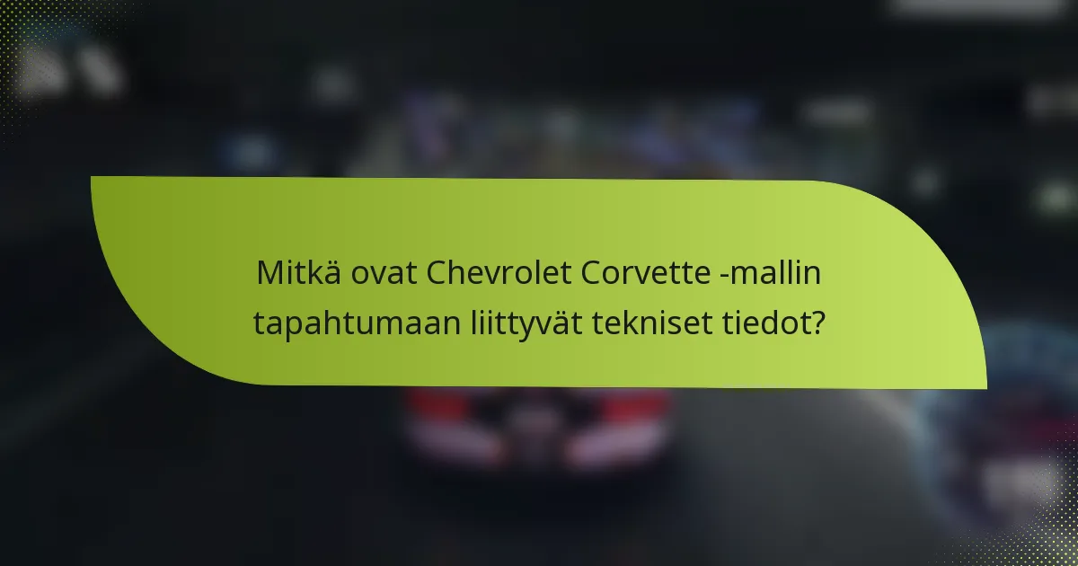 Mitkä ovat Chevrolet Corvette -mallin tapahtumaan liittyvät tekniset tiedot?